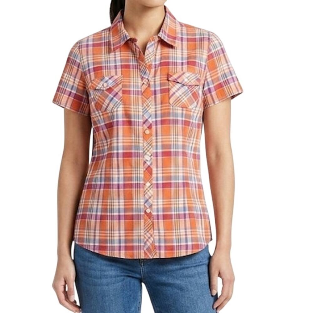 Bit & Bridle Vintage-Inspired Short Sleeve Plaid Button-Down Shirt Large